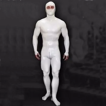 Trajes de látex de Borracha Moda Homem Branco de corpo Inteiro Macacão Com Capuz Tamanho XXS~XXL