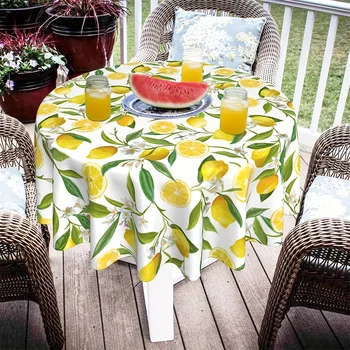Limão Toalha de mesa Redonda de 60 Polegadas em 3D de Impressão Digital Para um CHURRASCO Pátio com Jardim de Cozinha em Casa Banquete de Casamento Decoração