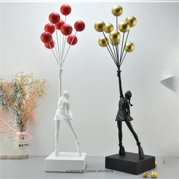 Banksy Balão Menina Esculturas De Figuras De Decoração De Casa De Resina Voar De Balão Menina Estátua De Luxo, Sala De Estar, Mesa De Decoração Presentes