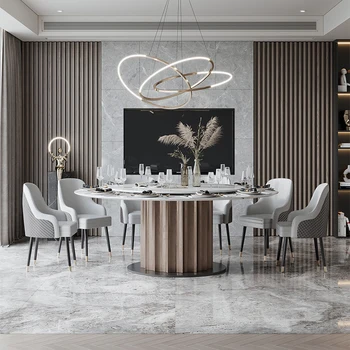 Luz de luxo em mármore, mesa de jantar e cadeira combinação de modernos simples mesa-redonda hotel grande mesa redonda