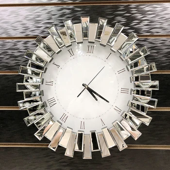 Cristal de luxo Relógio de Parede Design Moderno, Tamanho Grande, Grande Silêncio Nórdicos Espelhos de Parede de Vidro, Relógios de Decoração Sala de estar GPF50YH
