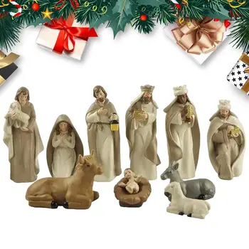 Presépio Ornamento 10pcs Criativo E Bonito, Decorações de Natal Multifuncional Resina Presépio Estátuas de Cristo Nascimento