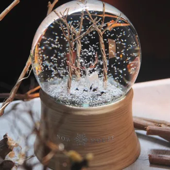 Neve Caixa De Música Figuras Miniaturas Bola De Cristal Árvore De Natal, Decoração De Vento Até A Decoração Do Quarto Interior Kawaii Miniatura