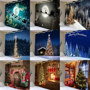 Feliz Natal decoração da árvore de Natal lareira padrão de impressão tapeçaria home sala quarto decoração reposteiro de tapeçaria