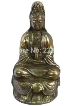 Colecionáveis Chinês Decorado de Cobre Velho Esculpida Bodhisattva Guanyin Com Vaso Escultura /estátua 0018