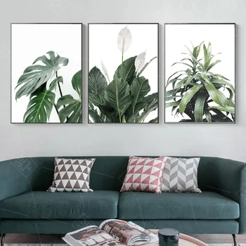 De Arte Moderna De Impressão De Lona Imagem Fresca De Folhas De Plantas Cartaz Tartaruga Verde De Volta Folha De Bambu Pintura Das Flores, Decoração Do Bedroom