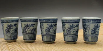 Chinês Jingdezhen Azul De Porcelana Branca Flor Artesanal Pássaro Gongfu Xícara (Chá) Par