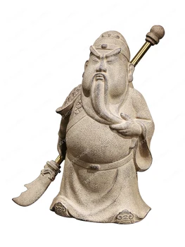 Deus da Guerra e da Riqueza Guan Gong Decoração de Novo Chinês Antigo Artesanato Decoração de Interiores Coluna de Visualização da Base de dados de Sorte