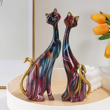 Criativo Europeia casa de estilo de pintura a óleo casal gato animal decorações hotel sala de estar presente do Dia dos Namorados artesanato de resina