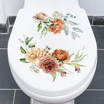 Elegante casa de Banho Decalque Flor Wc Adesivo Impermeável de Flores Coloridas Wc Adesivo Removível, Auto-adesivas casa de Banho para o Lar