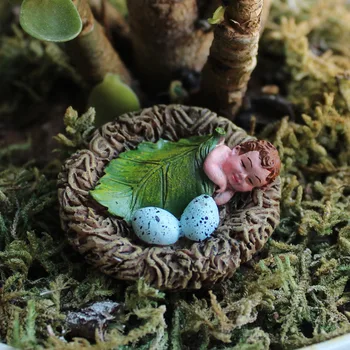 Jardim micro paisagem bebê ninho de pássaro decoração criativa fada da flor artesanato de resina bonito para crianças decorações