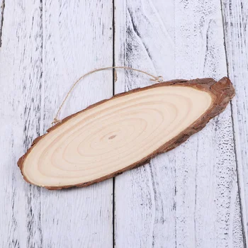 Oval em Branco de Madeira do Disco Árvore de Log Fatia de Placas com 2 Ganchos e cordas para Decoração DIY Artesanato Projetos