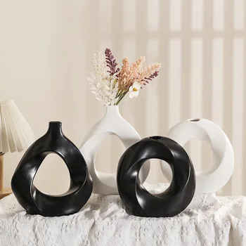 Preto-e-Branco Minimalista, em Forma de Vaso de Cerâmica, Estilo Industrial, a Decoração Home