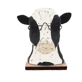 1pcs de Madeira Vaca de Óculos de Suporte Com Bandeja de Artesanato Ornamento, Enfeite de Vacas Único Padrão de Impressão em Preto-E-Branco Esquema de Cores