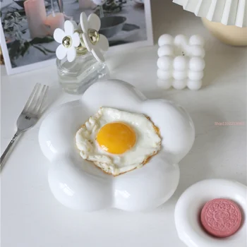Criativo Cerâmica Branca Nuvem Placa De Cozinha Pequeno-Almoço Ovo Frito Ovo Escalfado Conjunto De Placa De Armazenamento Do Ambiente De Trabalho De Decoração Decoração