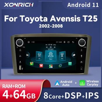 2Din Carplay Android 12 de Automóvel Leitor de Multimídia Para Toyota Avensis T25 2002 2003 2004 2005 2008 GPS 4GB 64GB de Navegação Auto Rádio