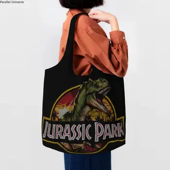 Reciclagem De Jurassic Parques De Compras Das Mulheres Do Saco De Ombro Sacola De Lona Lavável Dinosaur World Shopper Mercearia Sacos De Bolsas
