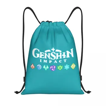 Personalizado Genshin Impacto Logotipo 22 de Cordão Mochila, Sacos de Mulheres, Homens e Leve Jogo de Anime Ginásio de Esportes Sackpack Sacos para Viajar