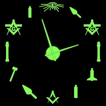 Símbolos maçônicos que Brilham no Escuro Relógio de Parede Maçonaria Decoração de Casa Maçon Maçom Luminosa DIY Adesivos do Grande Relógio de Alvenaria Presente