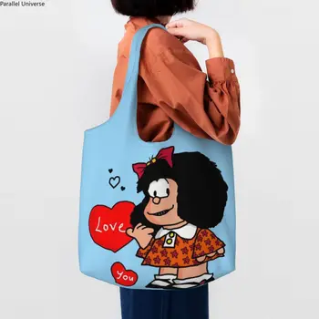 Kawaii Impressão Mafalda Amo Você, Sacola De Compras, Sacos De Reciclagem De Lona Shopper Ombro De Desenhos Animados Em Quadrinhos De Quino Sacos De Bolsas
