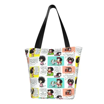 Personalizado Mangá Quino Mafalda De Lona Sacos De Compras Mulheres Lavável Mantimentos Kawaii Cartoon Tote Shopper Bags