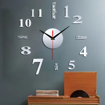3D Relógio de Parede sem moldura Mudo de Parede, Relógios de Adesivos de Decoração de Casa Adesivo de Parede Relógio para a Sala de estar, Quarto, Escritório