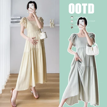 B50788# Grávida Vestido Coreano Moda Solta De Vestido Das Mulheres De Estilo Novo E Elegante Chegada Grávida Meados De Vestido Longo Para As Mulheres Grávidas