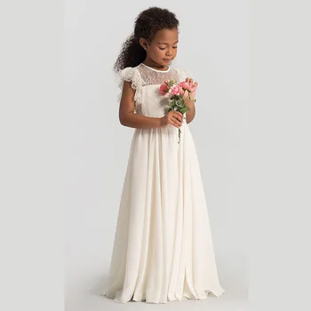 Menina Princesa Vintage Vestido de Renda Longo Criança Gaze Floral Vestido Arco Branco Marfim Festa de Aniversário de Casamento, Roupa do Bebê 4-13Y