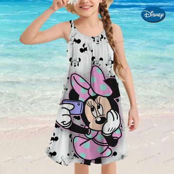 2023 Verão De Meninas' Dress Fashion De Disney Do Minnie Do Mickey Mouse Doce Praia Vestido De Princesa Pré-Escolar De Meninas Vestuário