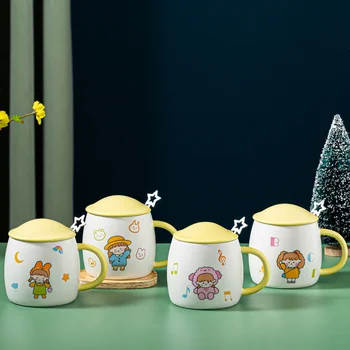 Linda garota taça de cerâmica estrelas colher de copa do aluno dom leite copa do office coreano personagem de desenho animado caneca
