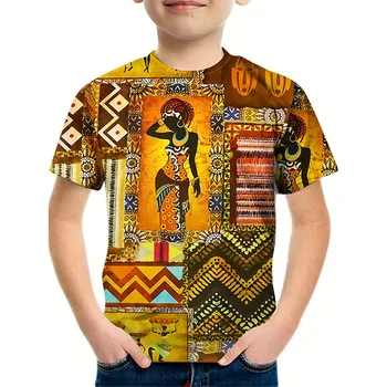 Mulher africana Imprimir desenhos de T-shirt da Moda Étnicos Africanos Estilo T-shirt de Roupas para Crianças Meninos Meninas rapazes raparigas Crianças T-shirt do Rapaz Roupas