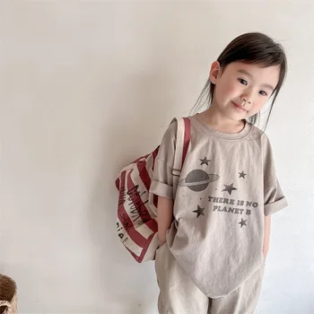veado jonmi 2022 Verão coreano Estilo Unisex Crianças Solto e Casual T-shirts Cartoon Impresso Meia Manga Crianças Crianças Tops