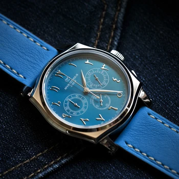 Relógio cronógrafo Homens VK63 de Quartzo relógio de Pulso de Luxo 42mm Chrono Relógios número arábico Mostrador de Safira Vidro de Relógio Misterioso Código