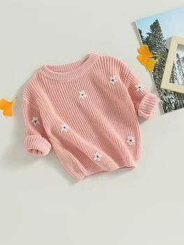 Criança Bebê Suéter De Malha Floral Bonito Pulôver Superior Gola Manga Longa Camisola De Inant Queda Roupas De Inverno