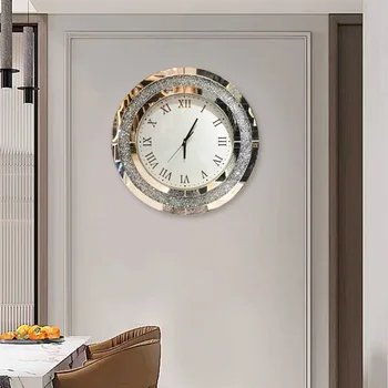 Relógio de parede Moderno, Prata Diamante de Luz Design de Luxo em Silêncio Decoração de Sala de estar, Corredor Reembolso por Danos Frete Grátis