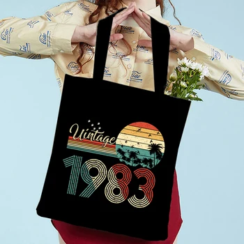 Vintage 1983 Bolsas Mulheres Harajuku Número De Gráficos Sacolas De 1983, Ano Adolescente Sacos De Ombro, Retro 1983 Ano Senhora Sacos De Compras