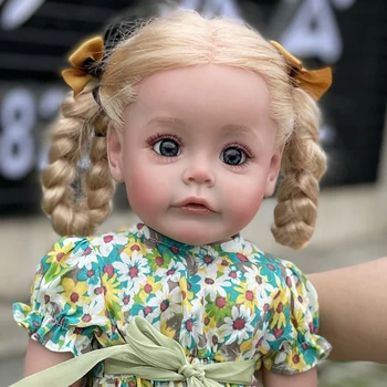 CAOS RENASCER 22inch Já Pintou Terminado Boneca Reborn Criança Menina 3D Pele Visível das Veias da Mão Enraizada Arte de Cabelos de Boneca
