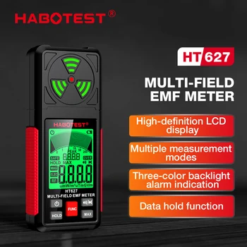 HABOTEST HT627 Campo Eletromagnético Detector de Radiação Testador EMF Medidor Multifuncional Portátil Rádio Frequência Avisar Medidor