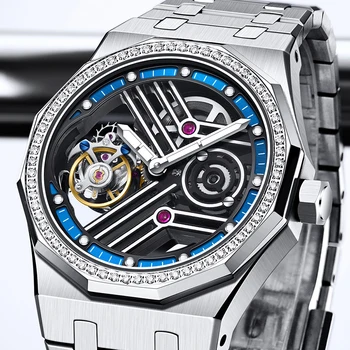 ESOPO Mecânico Para Ver o Homem Verdadeiro Turbilhão Esqueleto Relógios Impermeável Relógios de pulso Safira Espelho de Moda de Luxo de Negócios