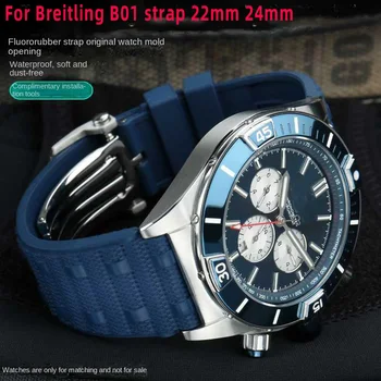 Alta qualidade Fluoro de borracha de pulseira Breitling Para B01 esportes de Homens, pulseira de aço Inoxidável, pulseira buckle ferramenta de 22mm 24mm