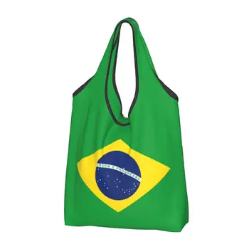 Bandeira Do Brasil Mantimentos Saco De Compras Bonito Cliente Tote Bolsa De Ombro Grande Capacidade Portátil Bolsa