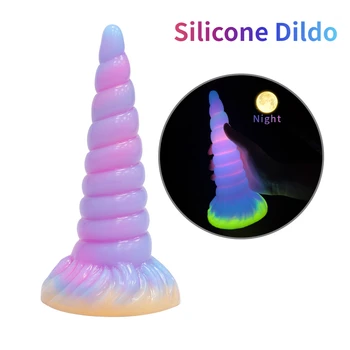 Silicone Glow-in-the-dark Cravado Threaded Vibrador Masculino e Feminino Masturbadores Butt Plugs G-spot Estímulo Erótico Adulto Brinquedos Sexuais