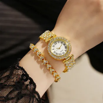 Relógios De Moda Para As Mulheres Numerais Romanos Diamante Incrustado Relógio Senhoras Relógio De Quartzo Relógio De Pulseira Relógio Feminino