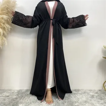 Eid Abrir Abaya Rendas Bordados Muçulmano Casaquinho De Maxi Vestidos Turquia Mulheres Quimono Ramadã Dubai Kaftan Árabe Manto Jilbab Caftan