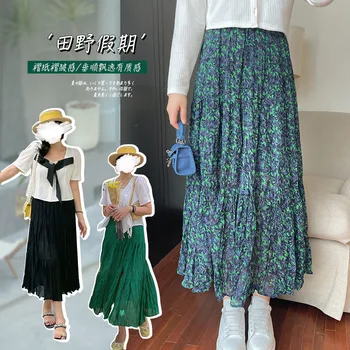 Tamanho grande mulheres de roupas estilo coreano temperamento saia gordinho feminina primavera verão plissado saia floral XL-4XL