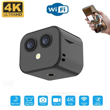 Mini Câmera IP WiFi HD de 4K sem Fio Segurança Vigilância Micro Dual Cam Visão Noturna em Casa Smart Sports Monitor Built-in Bateria