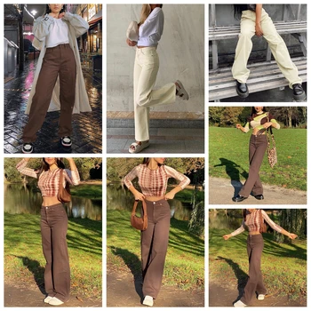 Vintage Mulheres de calças de Brim de Cor Sólida Cintura Alta Calças apertadas Demin Calças Retas-Perna de Calça para a Primavera Outono Streetwear Y2k