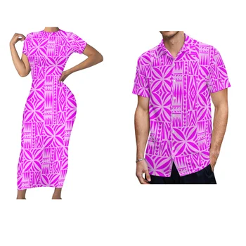 2023 Mulher Apertado Gola do Vestido Personalizado Polinésia Vestido de Camisa dos Homens do Casal Vestido de Verão de Alta Qualidade para Banquetes Vestido