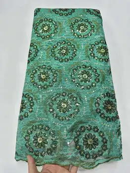 Quente Africano tecido de renda 2023 mais Recente verde sari Indiano tecido de Alta qualidade de tule de renda de lantejoulas tecido do vestido de casamento de material