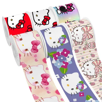 10yards Hello Kitty Diferentes Tamanhos Animada cor-de-Rosa Japonesa de desenhos animados Gato Fita Impressa Gorgorão Fita de Cetim